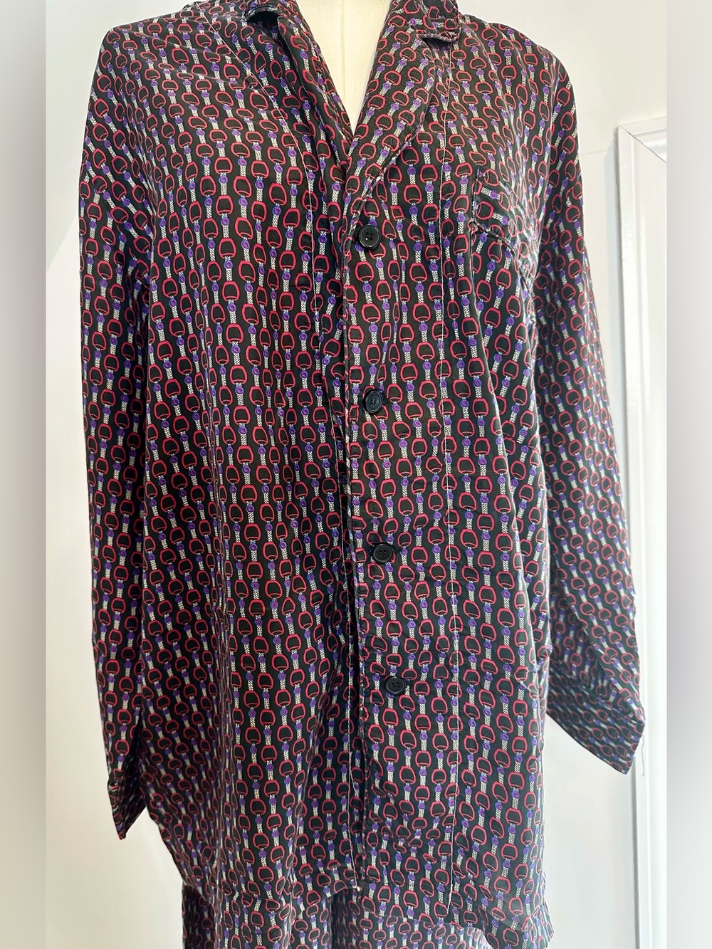 Vintage Selene Paris 100% Silk Printed Pajama Lounge Set Size S